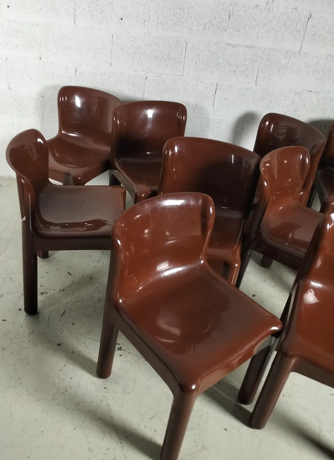 Set of 10 brown chairs 4875 mod. by C.Bartoli for Kartell  70s 6