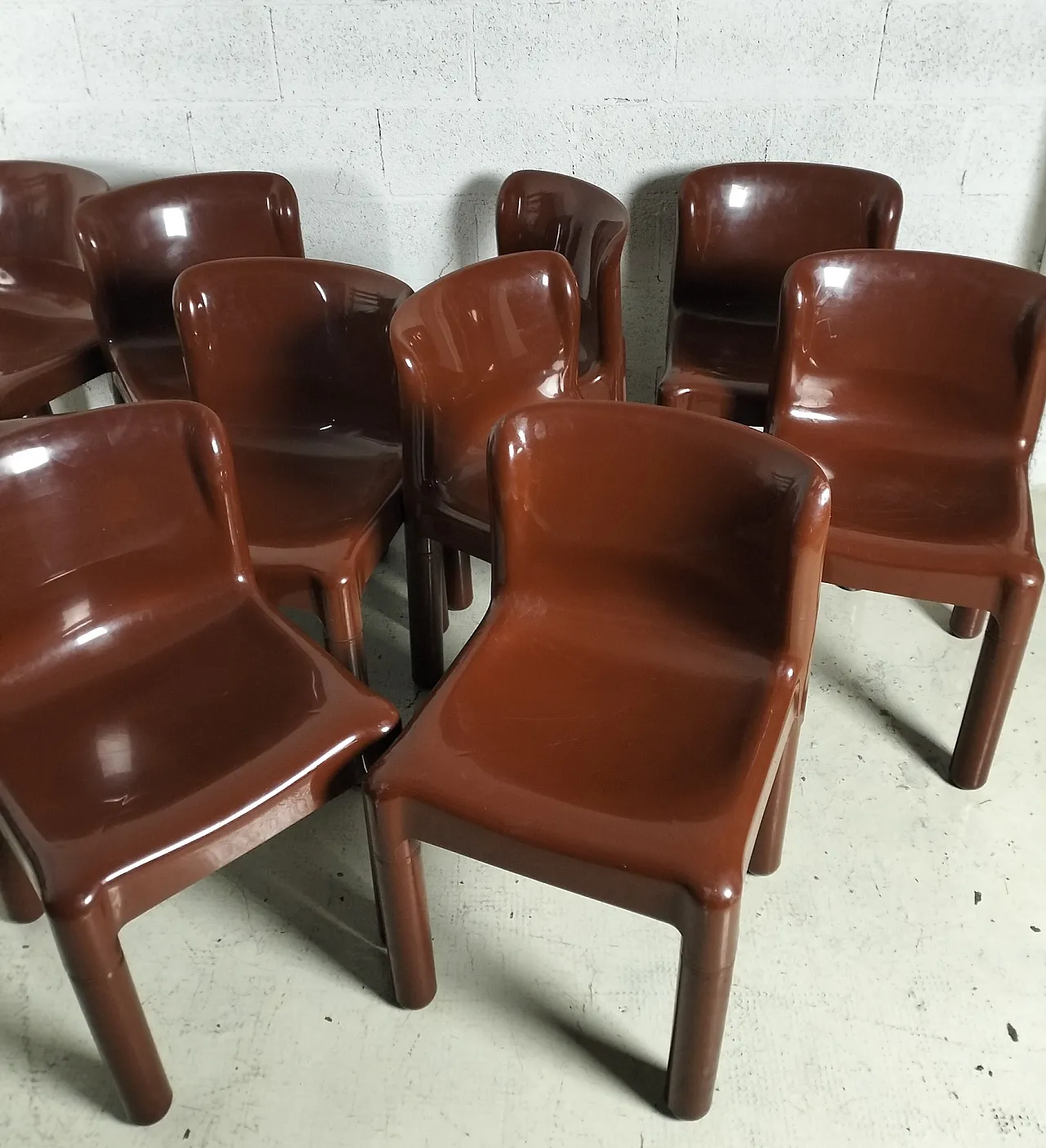 Set of 10 brown chairs 4875 mod. by C.Bartoli for Kartell  70s 7