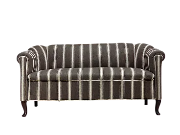 Divano danese a 2 posti in lana rigata, gambe in frassino, anni '50