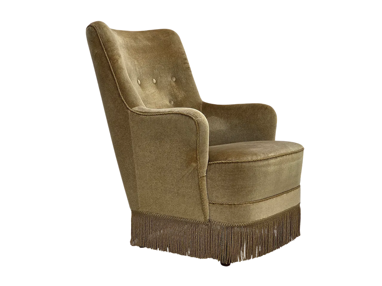 Danish highback armchair, light green furniture velour, 1970s 19