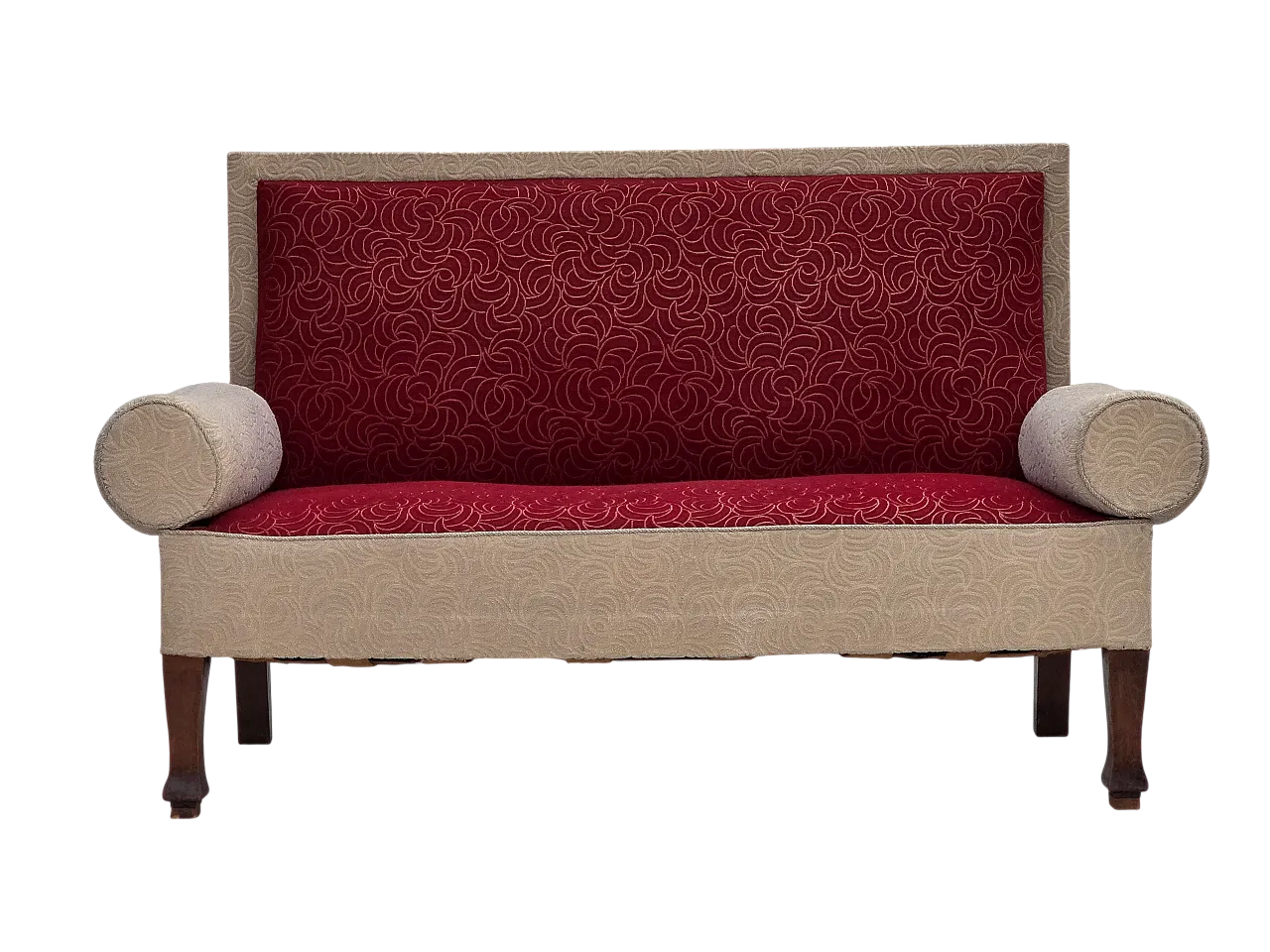 Danish sofa-daybed, red/beige wool, ash wood legs, 1950s 26
