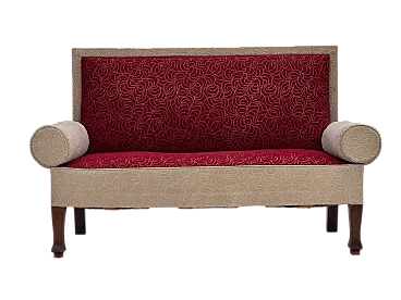 Danish sofa-daybed, red/beige wool, ash wood legs, 1950s