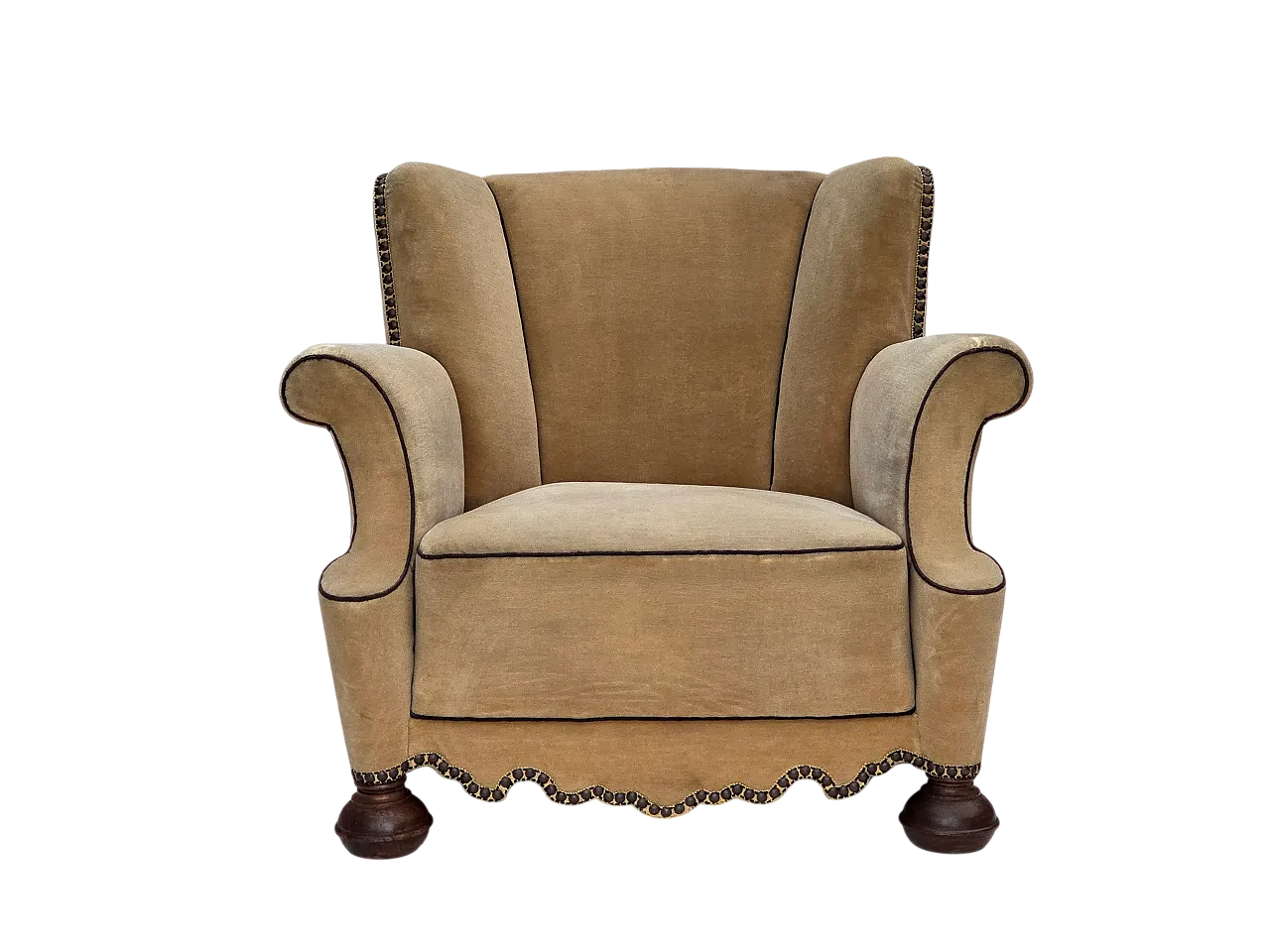 Danish relax chair velour with patina, oak wood, 1950s 22