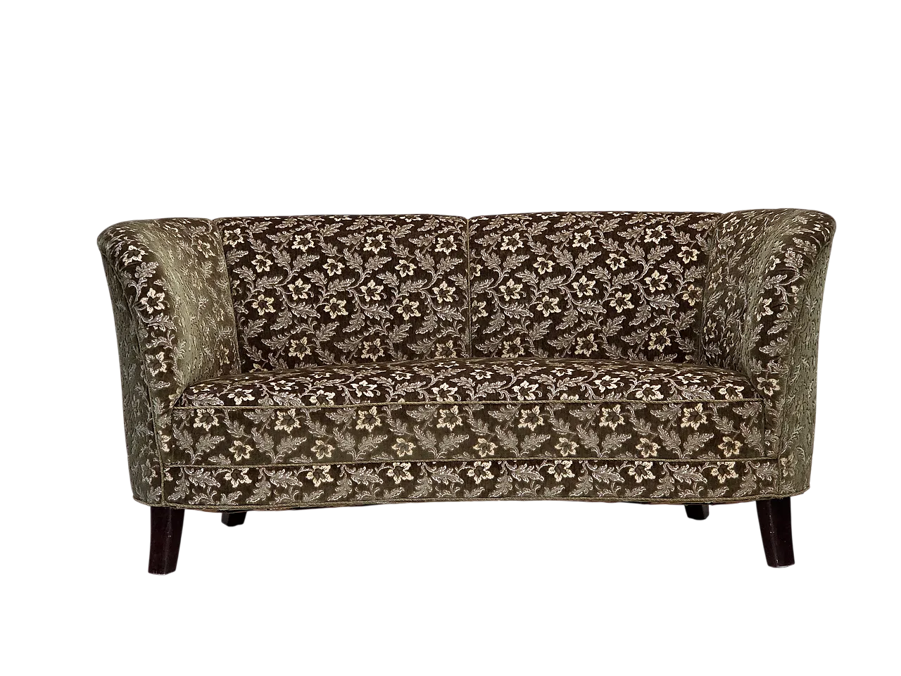 Danish curved 2-seater sofa, green velour, 1960s 19