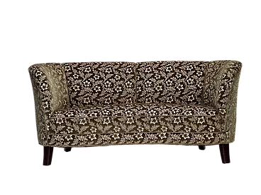 Danish curved 2-seater sofa, green velour, 1960s