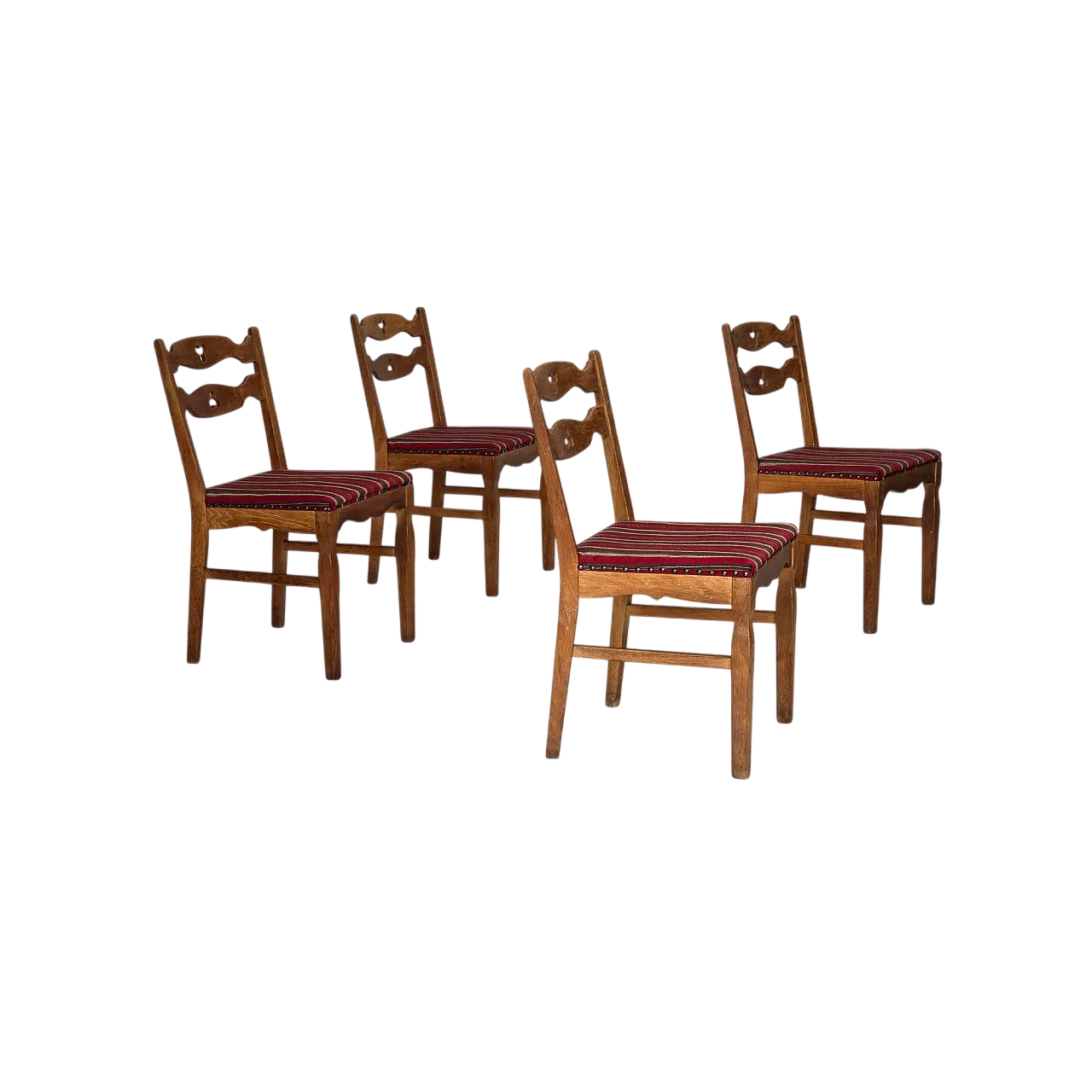 4 Danish dining chairs, wool, oak wood, 1960s 15