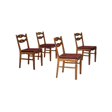 4 Danish dining chairs, wool, oak wood, 1960s