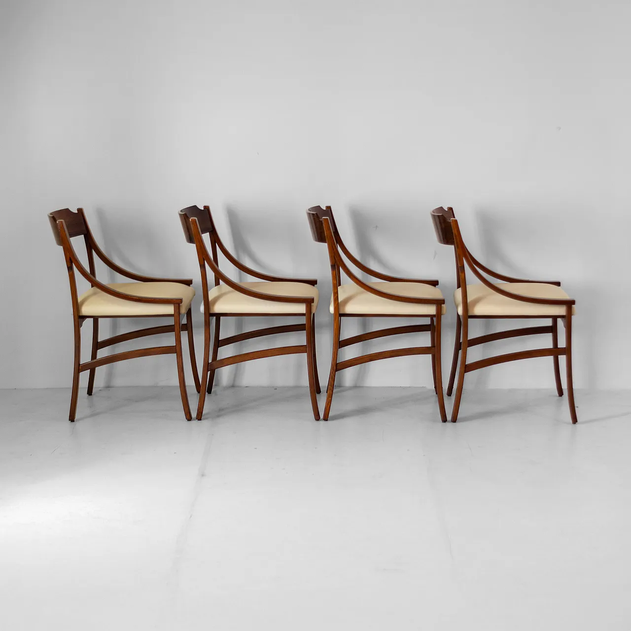 4 chairs in solid wood and eco-leather by Silvio Cavatorta, 60s 1