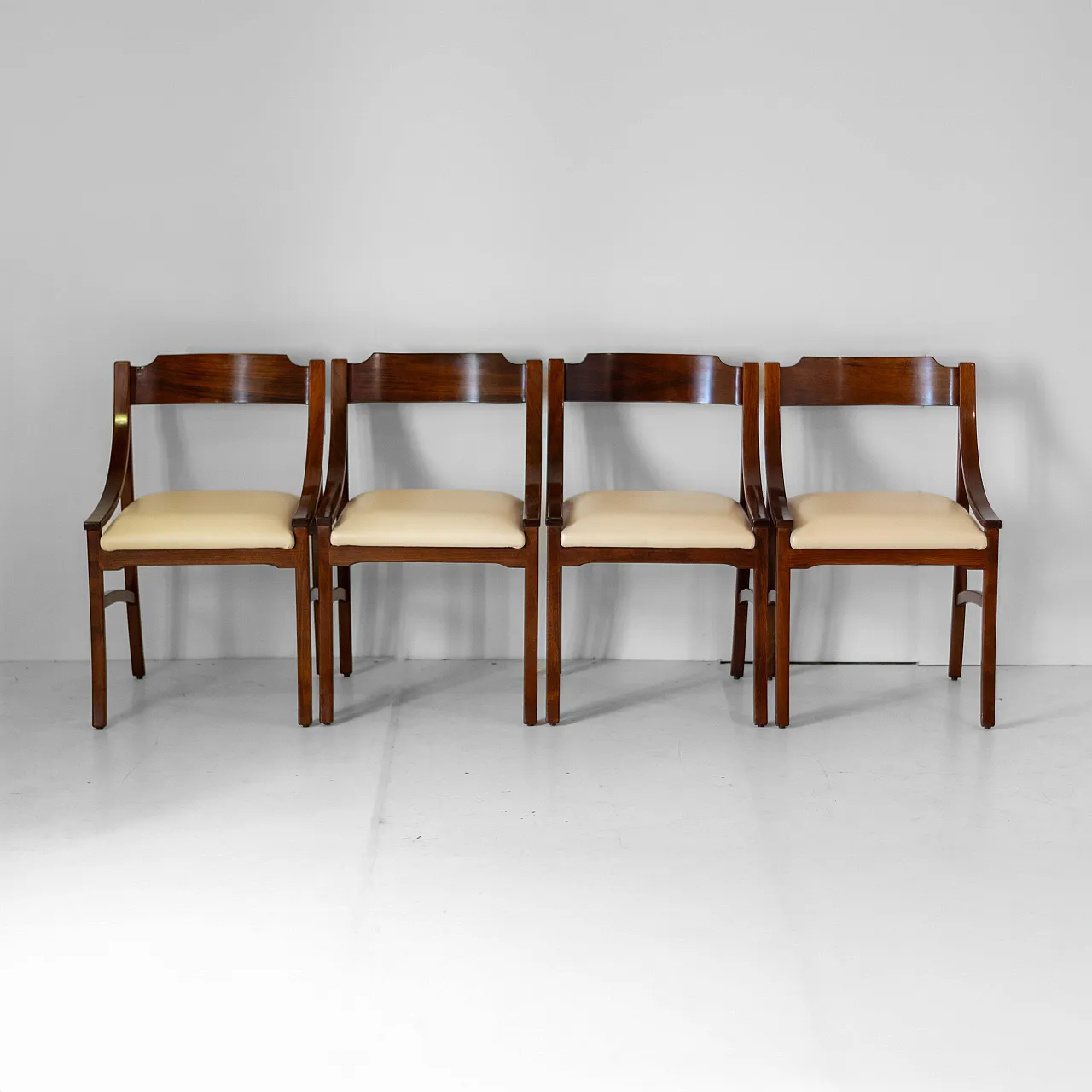 4 chairs in solid wood and eco-leather by Silvio Cavatorta, 60s 2