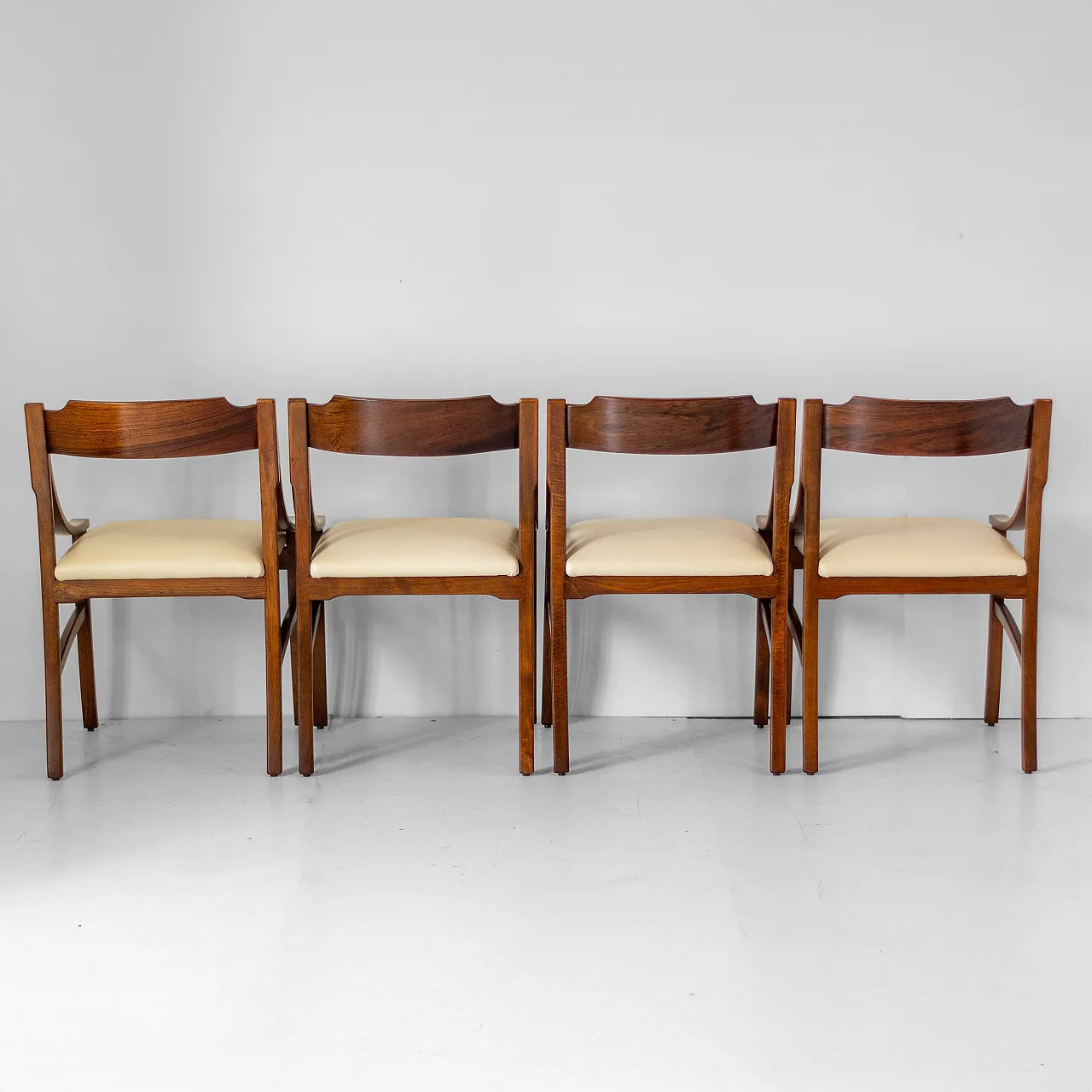 4 chairs in solid wood and eco-leather by Silvio Cavatorta, 60s 4