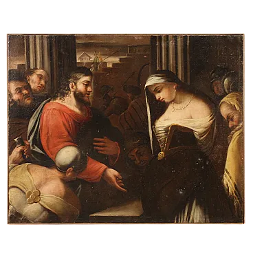 Italian painting Christ and the Adulteress,  18th century