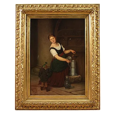 Painting signed G. Spangerberg, interior scene, 1886