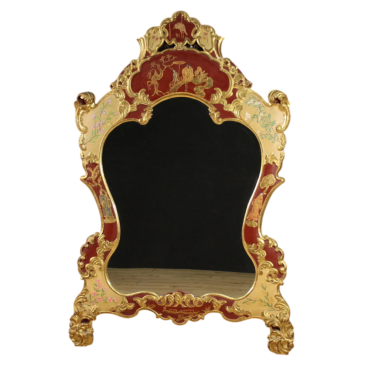 Specchiera veneziana a cineseria laccata, dipinta e dorata, anni '50 13
