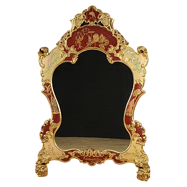 Venetian lacquered, painted and gilded chinoiserie mirror, 50s