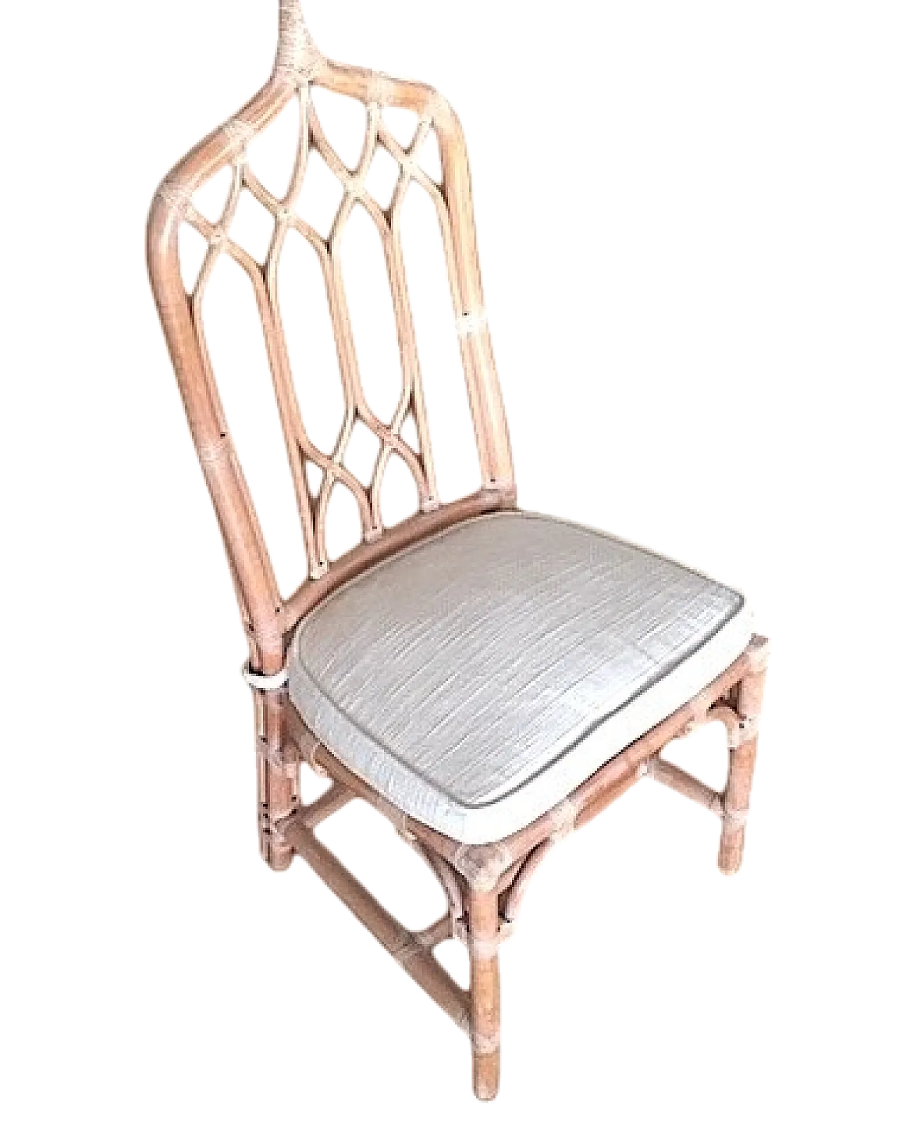 8 chairs by McGuire USA in rattan and parchment leather, 90s 8