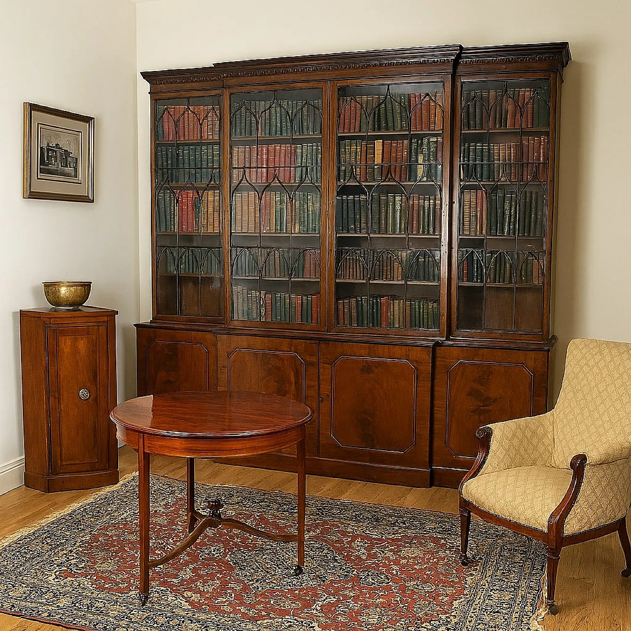 Grande libreria inglese in mogano, '800 2