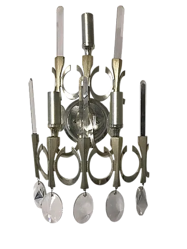 3 Appliques Mid-Century in cristallo di Gaetano Sciolari, anni '70