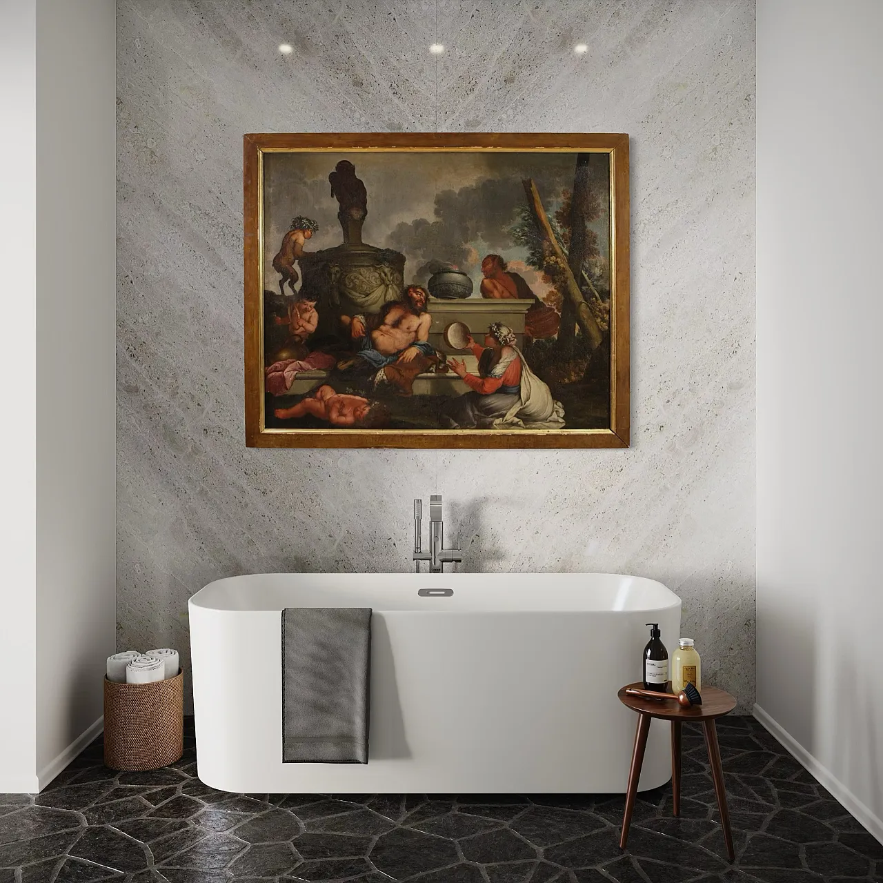 Bacchanal, mythological oil painting on canvas, 17th century 8