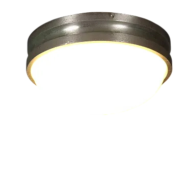 Wall or ceiling lamp in nickel-plated brass and glass, 20th century