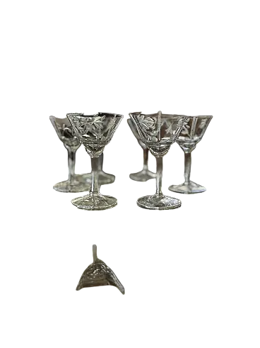 6 Bicchieri in cristallo incisi a mano, anni '40