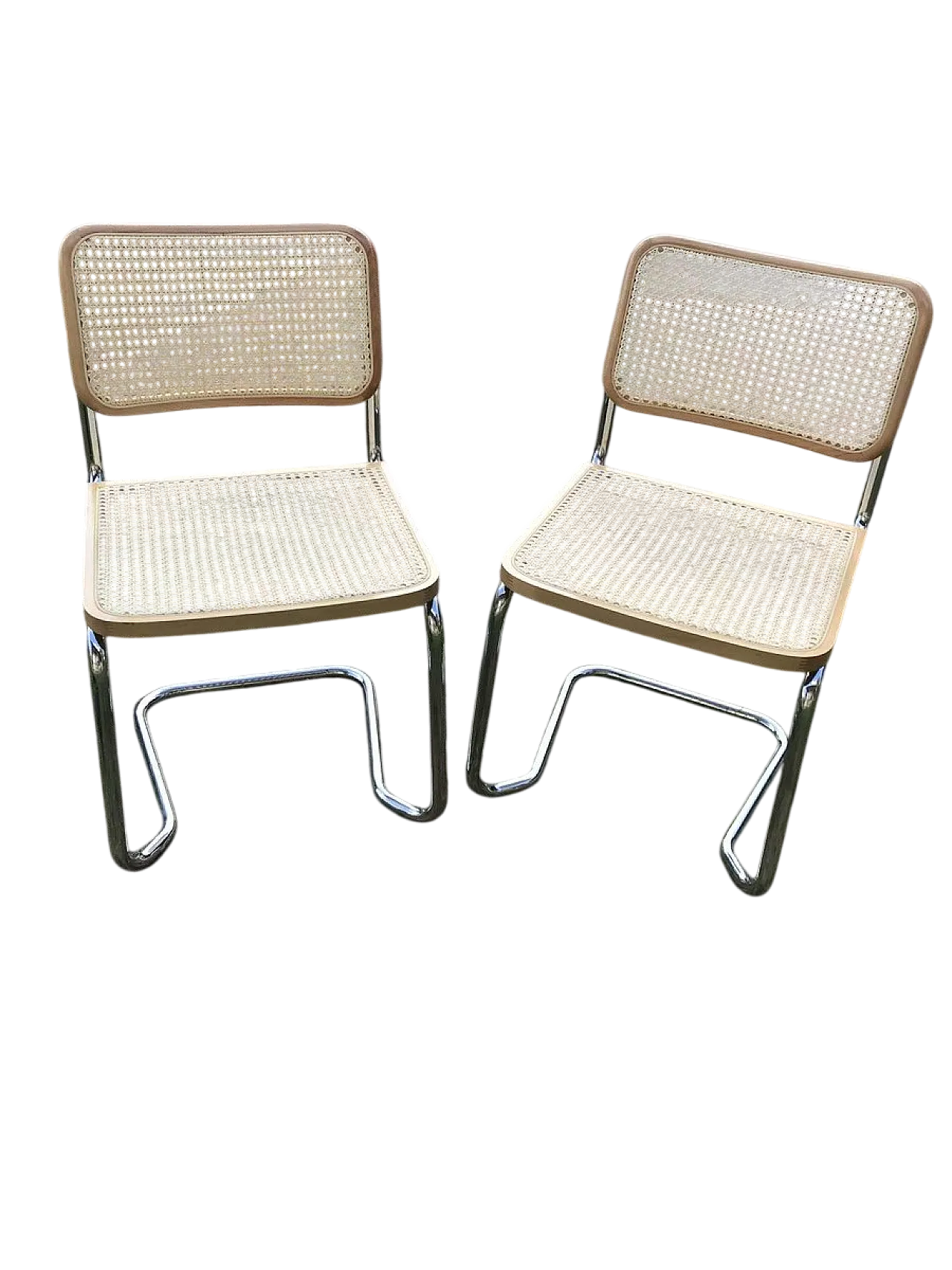 Coppia di sedie cantilever in metallo cromato con canna, anni '70 8