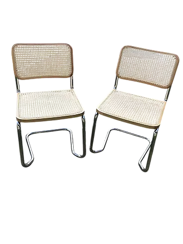 Coppia di sedie cantilever in metallo cromato con canna, anni '70