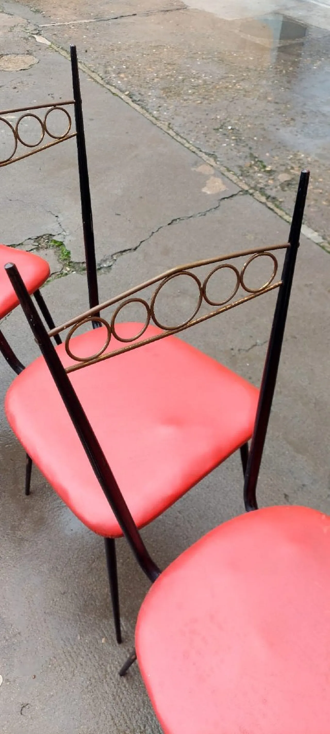 5 iron chairs with brass backrests, mid-20th century 4
