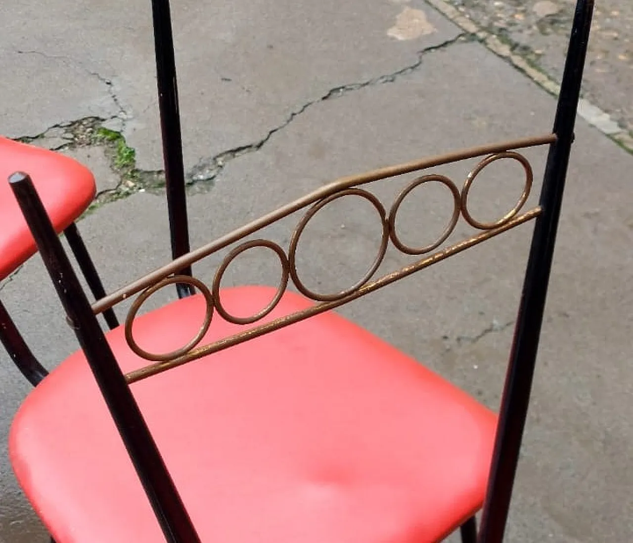 5 iron chairs with brass backrests, mid-20th century 5