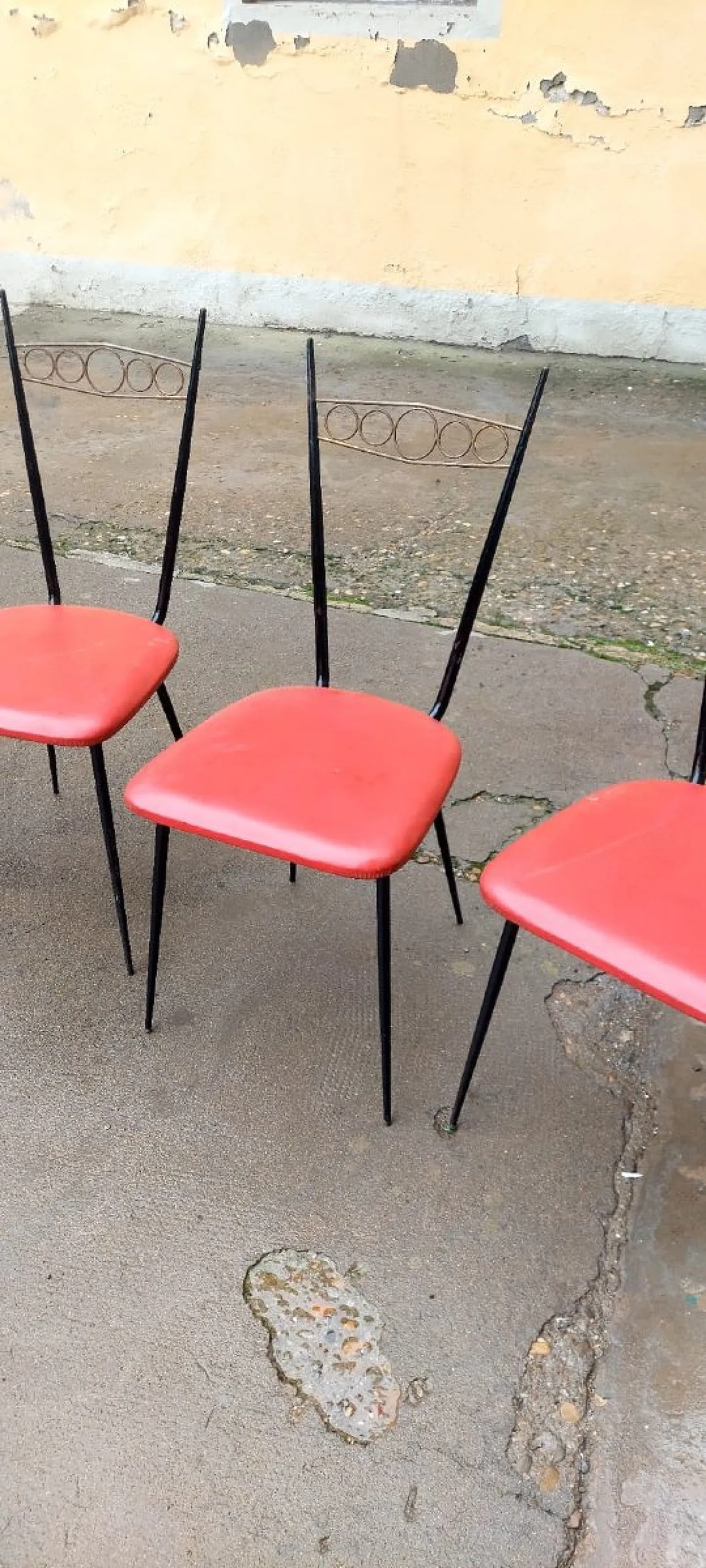 5 iron chairs with brass backrests, mid-20th century 6