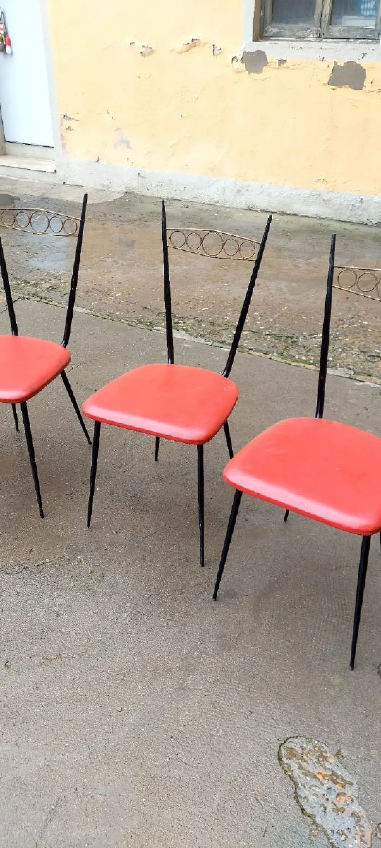 5 iron chairs with brass backrests, mid-20th century 7