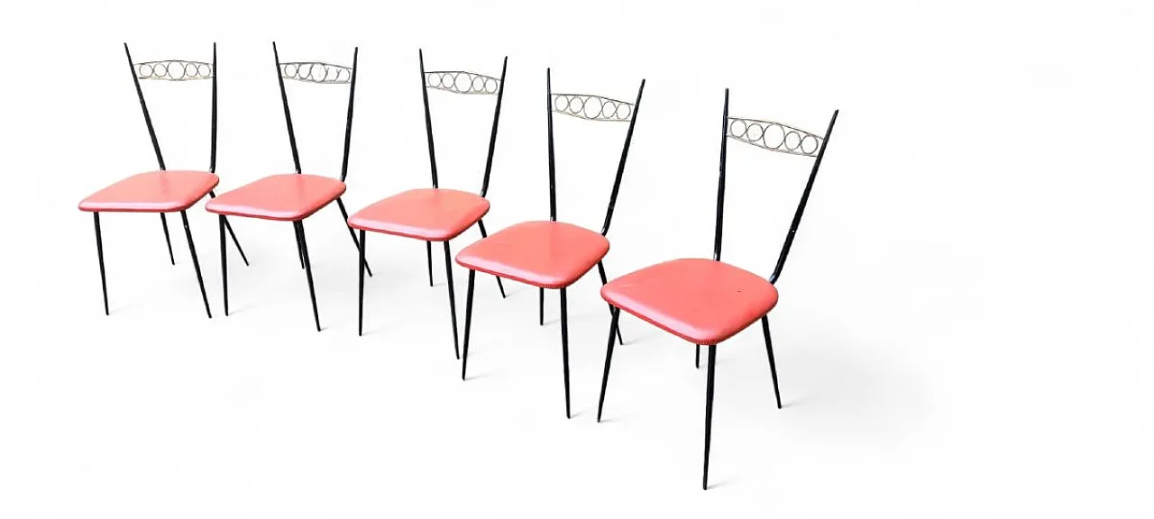 5 iron chairs with brass backrests, mid-20th century 10
