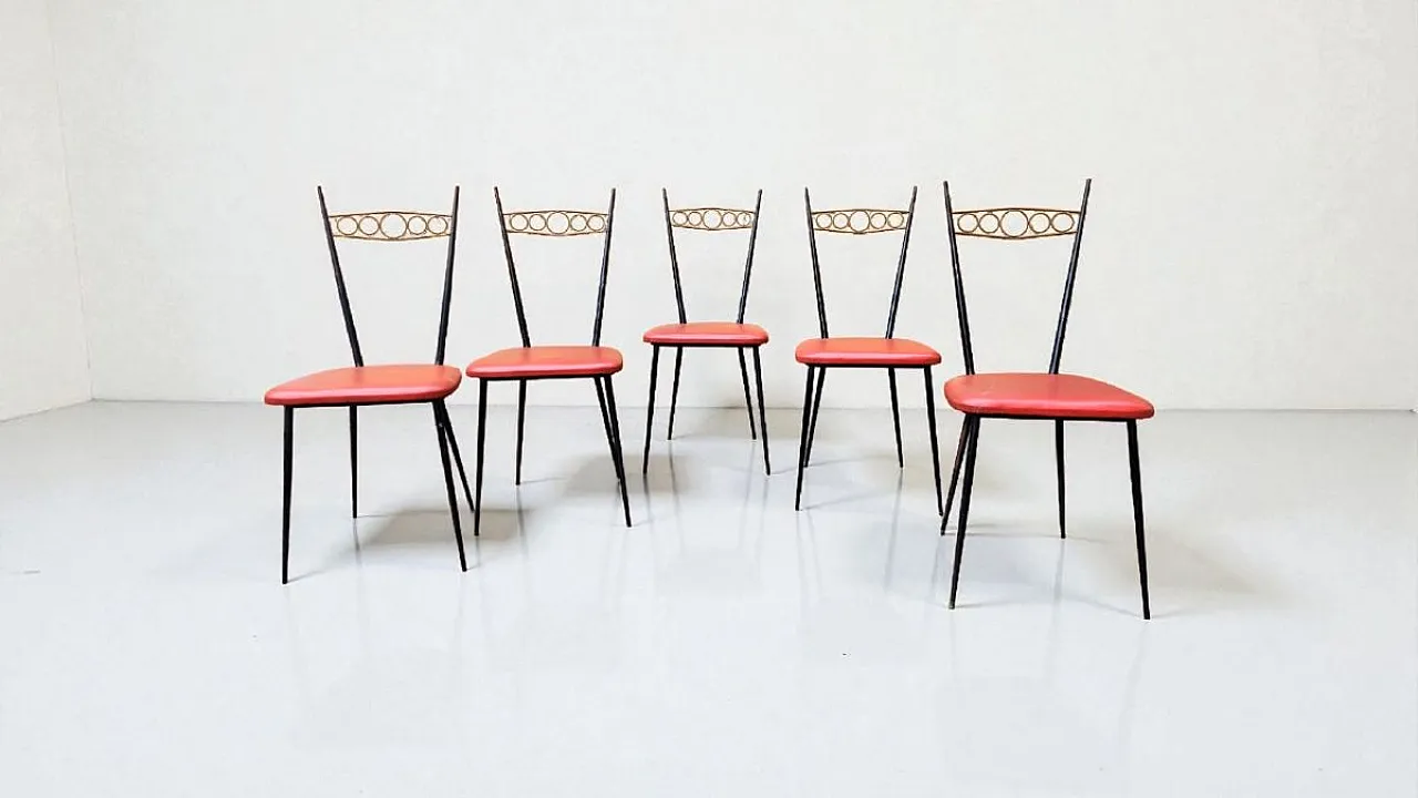 5 iron chairs with brass backrests, mid-20th century 11