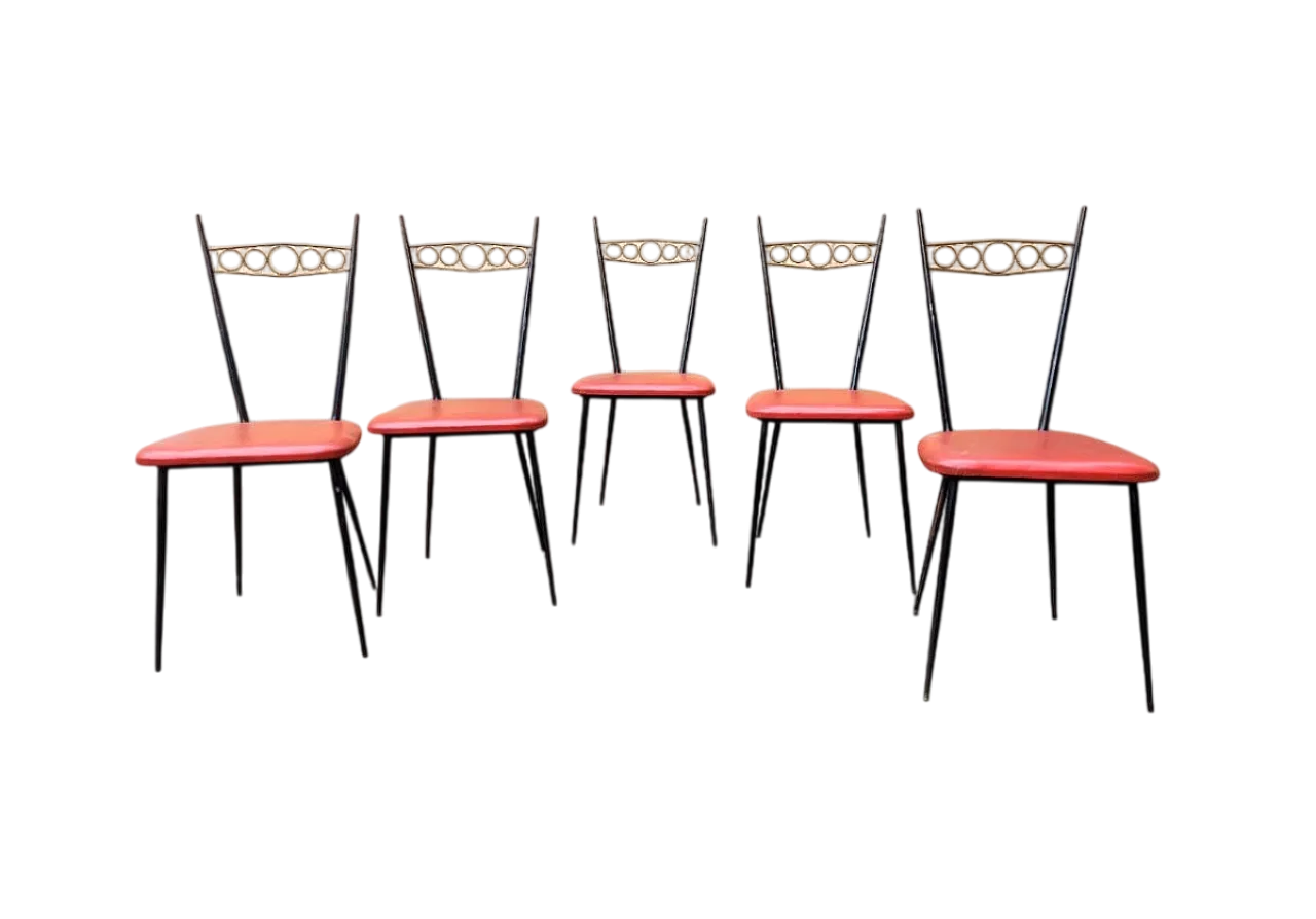 5 iron chairs with brass backrests, mid-20th century 12