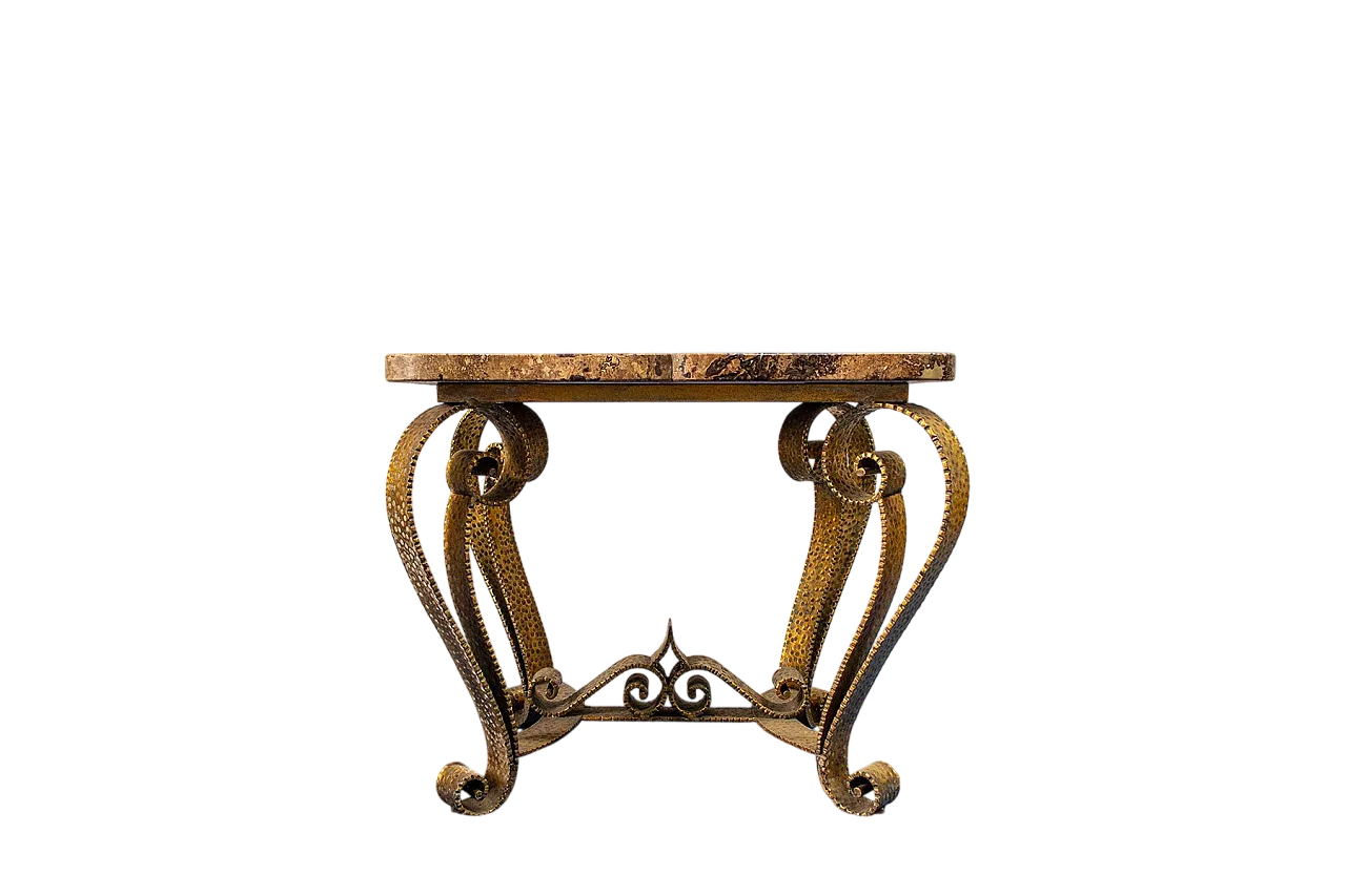 Tavolino da caffè in ferro dorato e marmo di Colli, anni '50 7