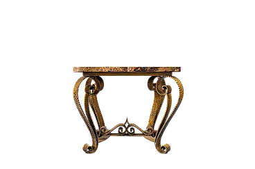 Tavolino da caffè in ferro dorato e marmo di Colli, anni '50