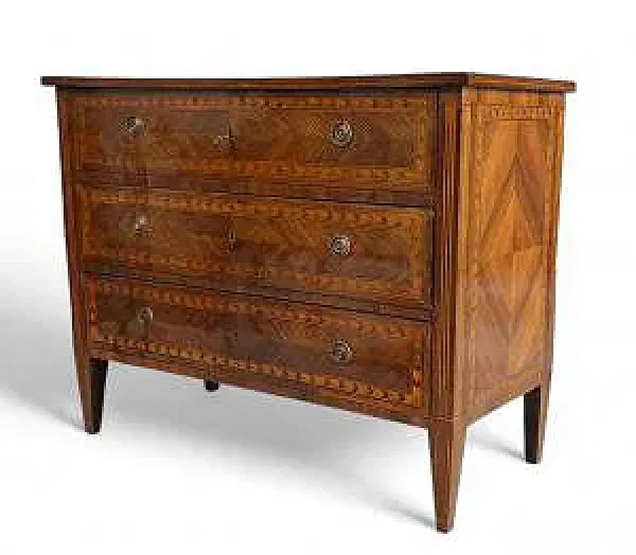 Chest of drawers with three laminated drawers, 18th century 2