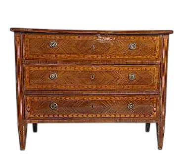 Chest of drawers with three laminated drawers, 18th century
