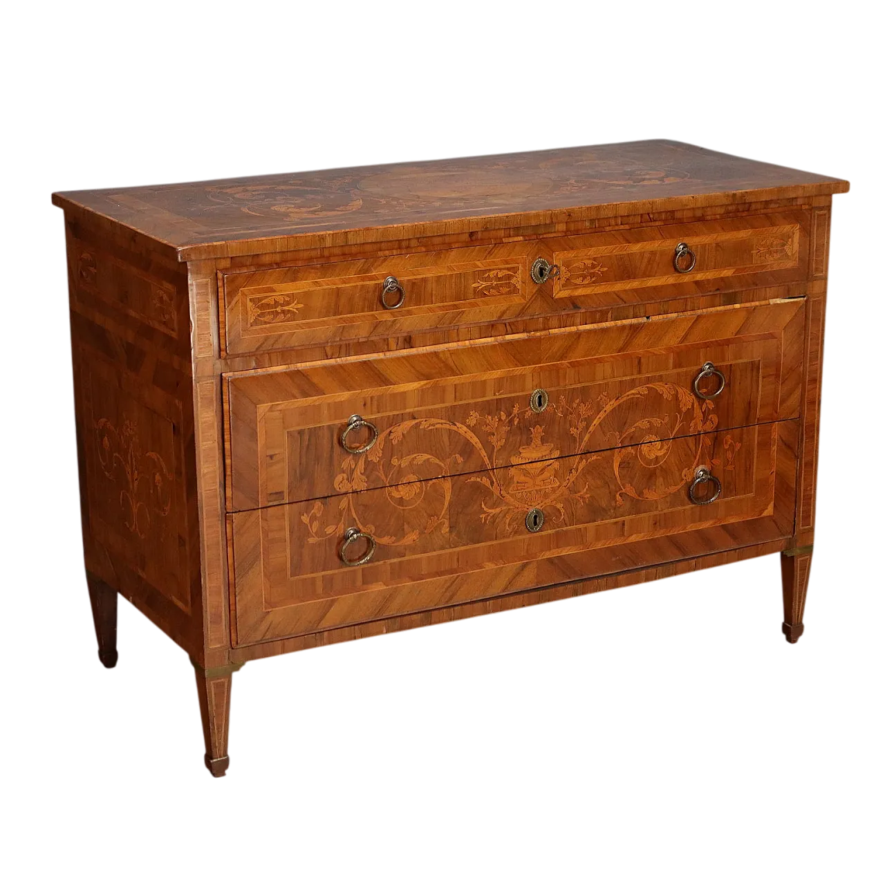Comò neoclassico intarsiato in diversi tipi di legno, fine '700 11