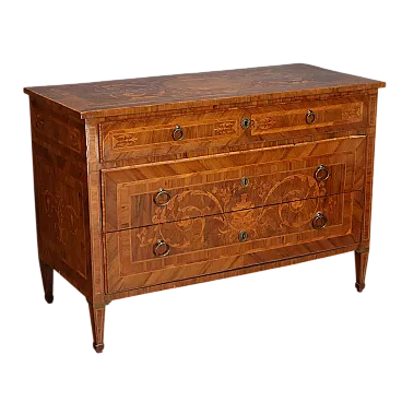 Comò neoclassico intarsiato in diversi tipi di legno, fine '700