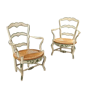 Coppia di poltroncine in legno laccatostile tardo barocco, fine '800