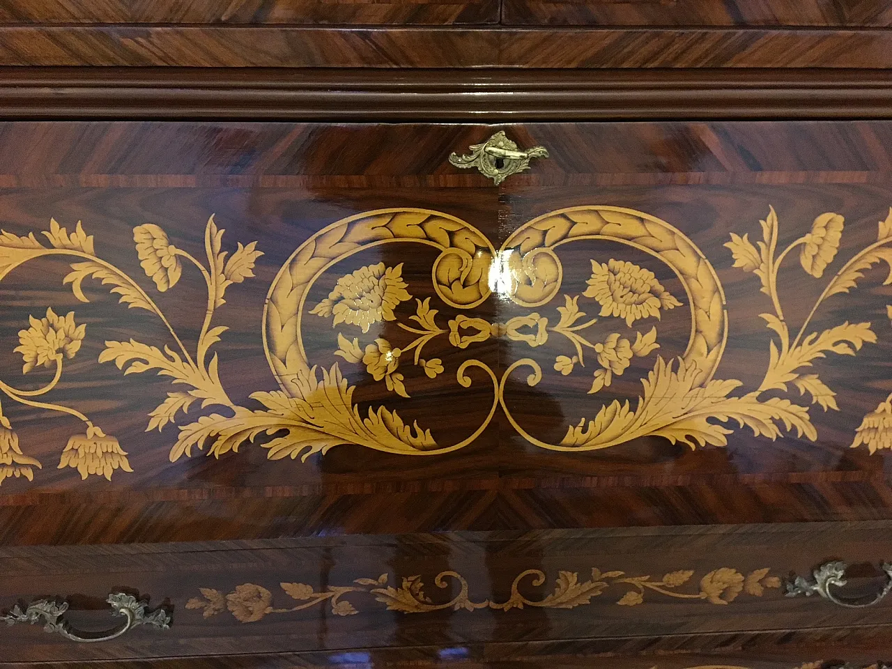 Dutch walnut trumeau with maple inlays, 1950s 4