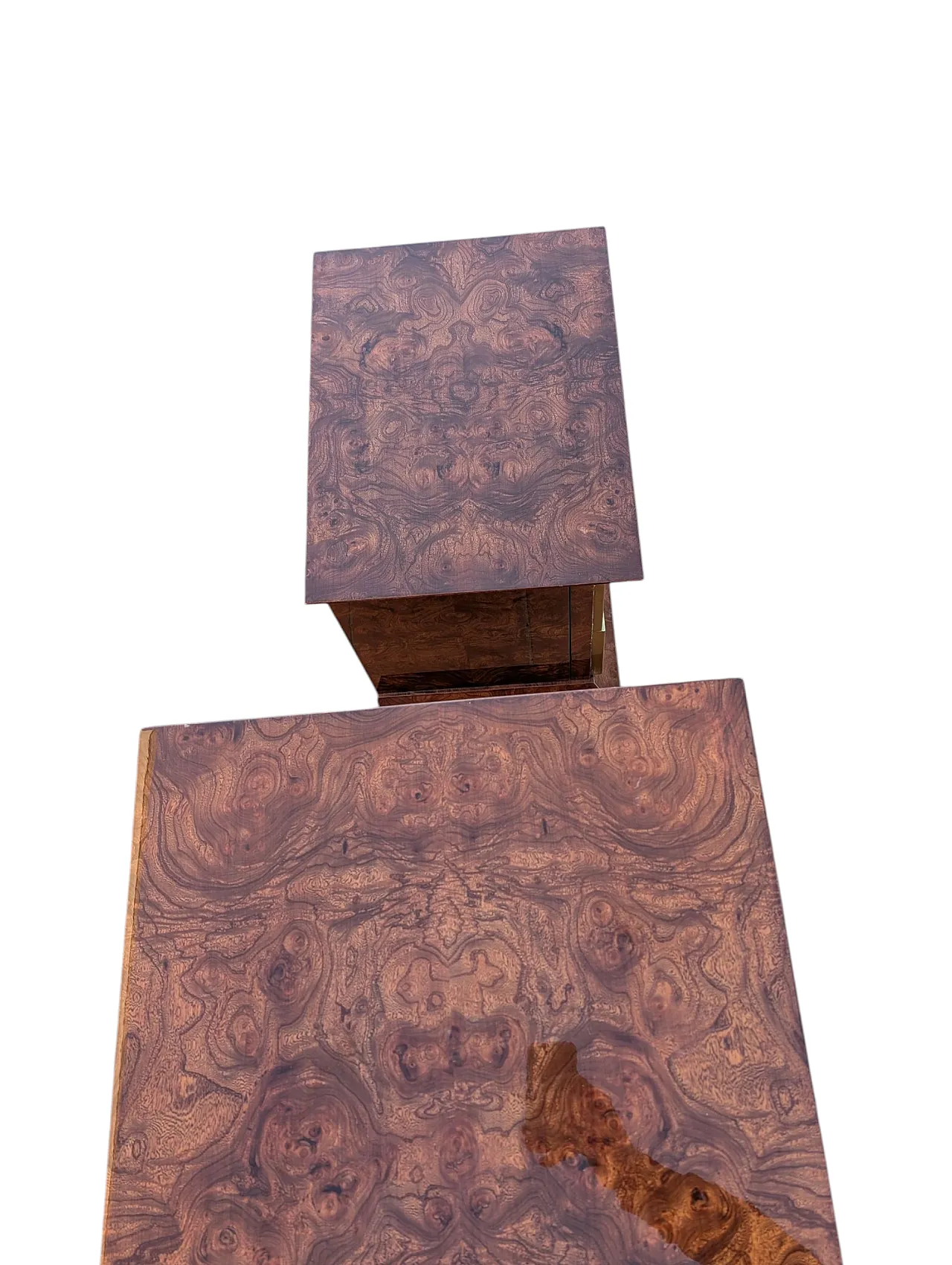 Comò e comodini in radica e ottone, Italia anni '70 6