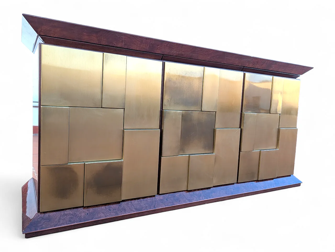 Comò e comodini in radica e ottone, Italia anni '70 7