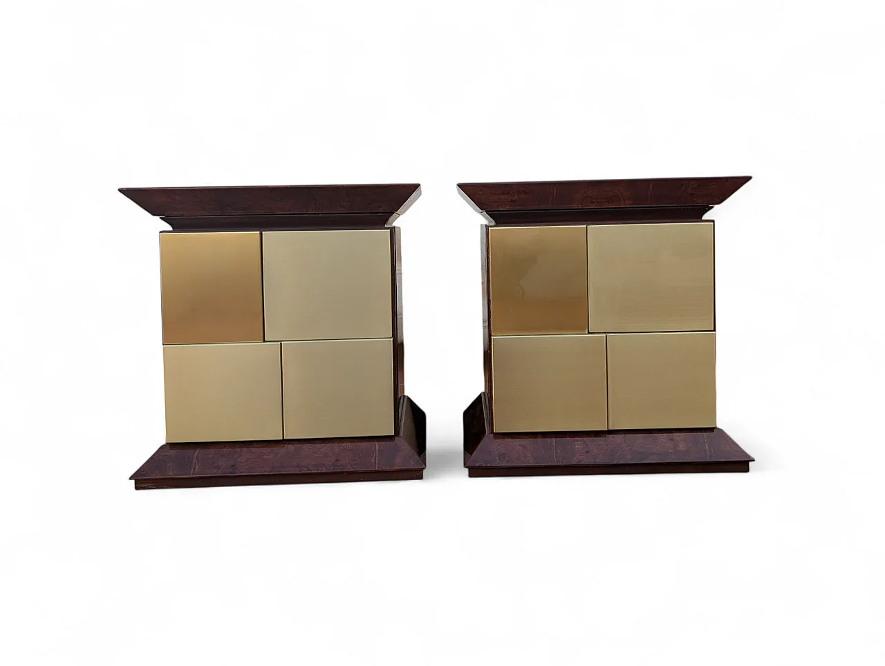 Comò e comodini in radica e ottone, Italia anni '70 10