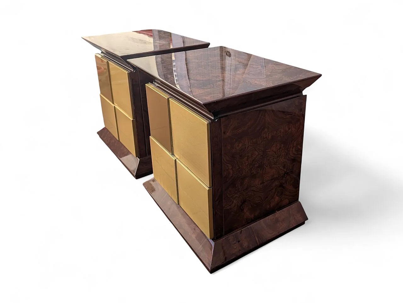 Comò e comodini in radica e ottone, Italia anni '70 12