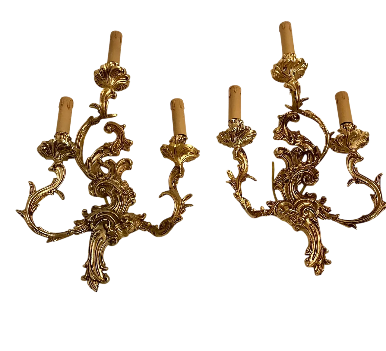 Coppia di applique in bronzo dorato, anni '70 5