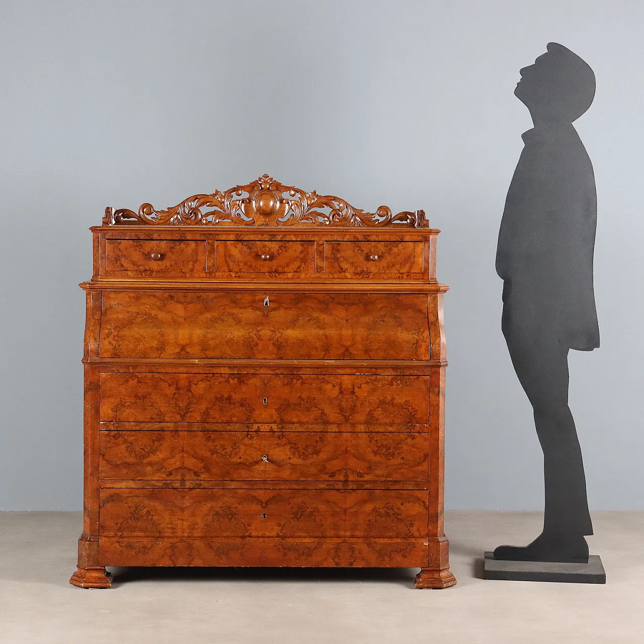 Scrivania Biedermeier in mogano e radica, metà '800 2