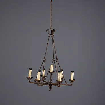 Lampadario in ferro battuto a sette luci, '800