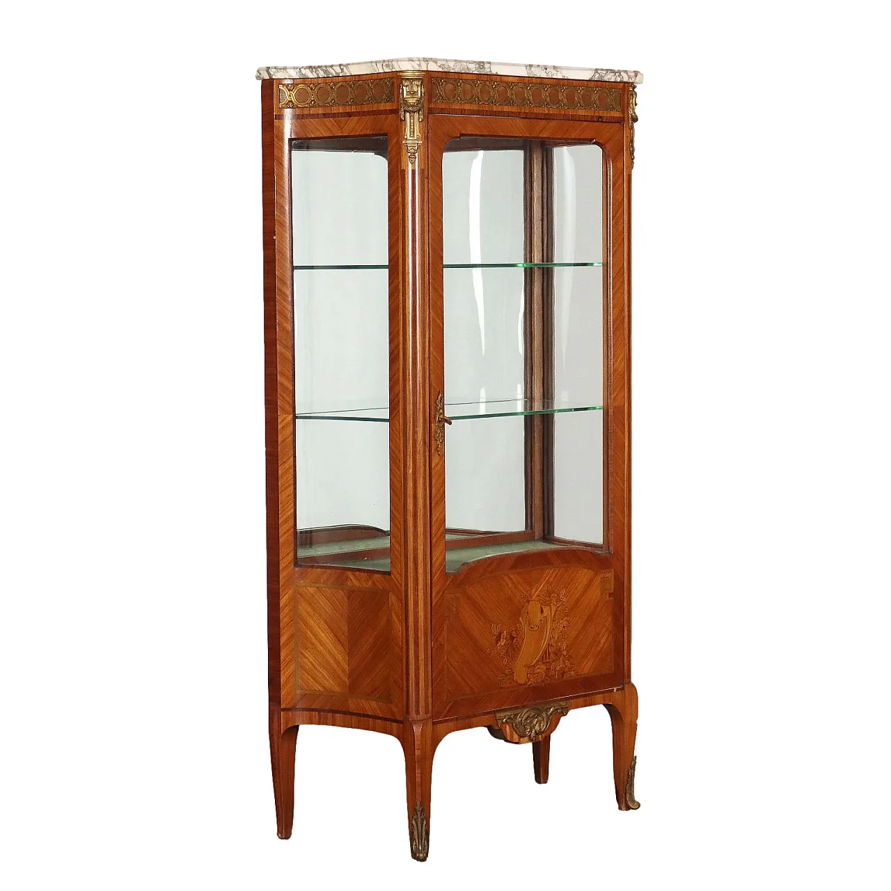 Neoclassical bois de rose display cabinet with marble top, early 1900s 1