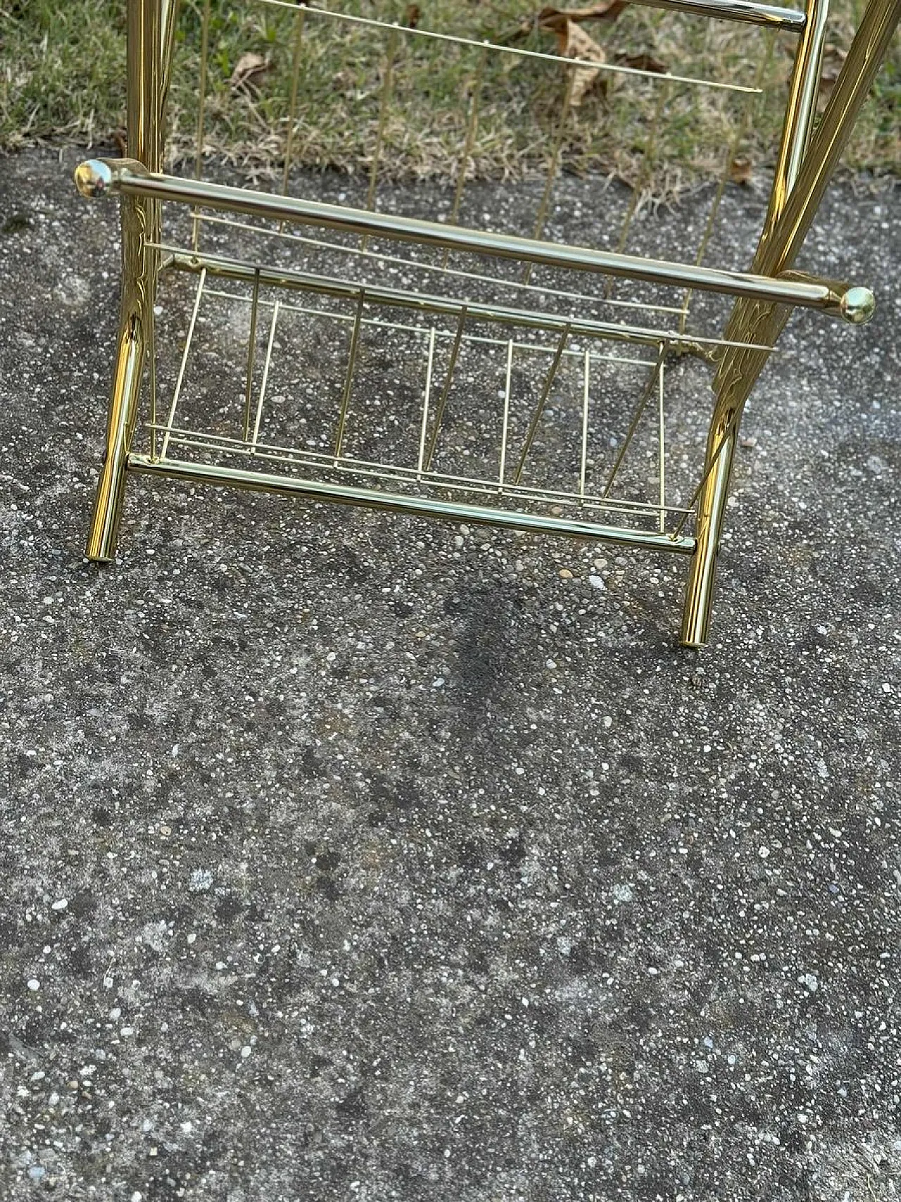 Brass and smoked glass side table with magazine holder, 1970s 2